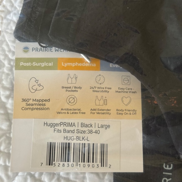 Prairie Wear HUGGER PRIMA Women L Large 38-40 Black Stretch Compression Zip Bra - Picture 12 of 15